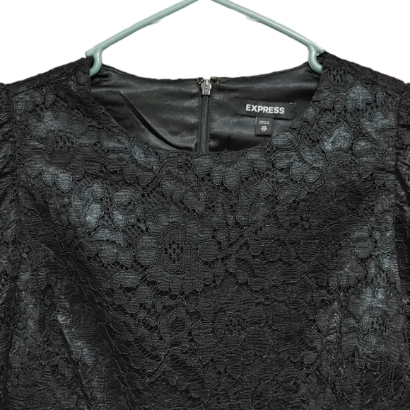 Express Black Lace Puff Sleeve Fit and Flare Dress Women's Size Extra Small XS - Picture 5 of 8